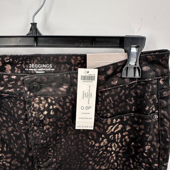 CHICOS NWT Petite Coated Animal-Print Fly-Front Black Gold Jeggings // 6 Petite - Picture 8 of 15